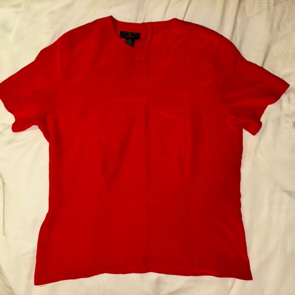 Vintage Charter Club 100% Silk Blouse Red Size 14 | Button-Back Classic Holiday - Picture 2 of 14